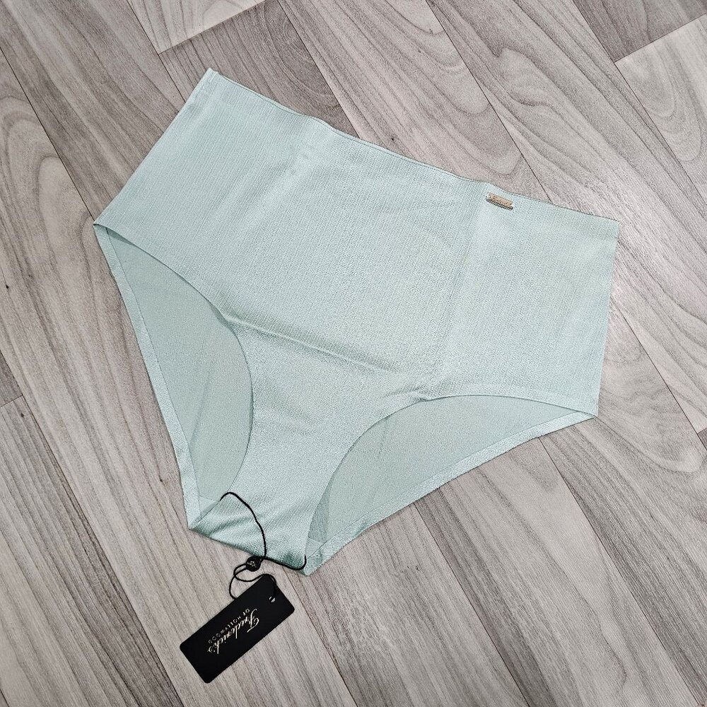 Frederick's of Hollywood Light Green Blue Shimmer High Waisted Panties Size L